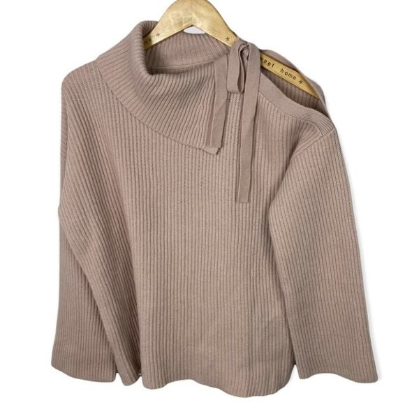 AllSaints Sura Tie Neck Wool Sweater Jumper Pink Size XS Shoulder Cutout Neutral - Picture 2 of 14
